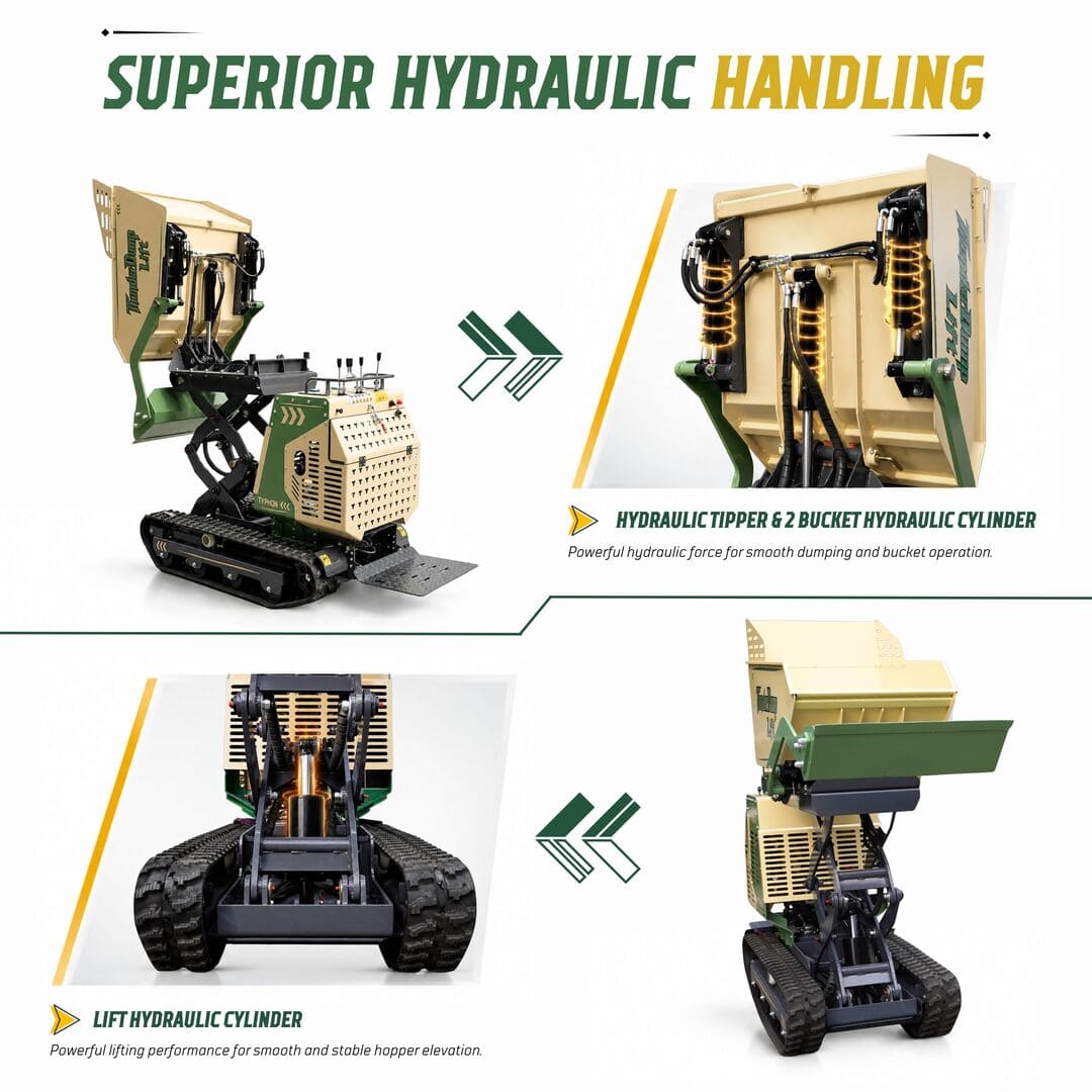 Top Compact & Mini Excavator Diggers- TYPHON Machinery TYPHON ThunderDump Lift KONSTRUCTZ Series Tracked Dumper, 2,205 lb Load Capacity Honda GX390 11HP Gas Engine, - Image 8
