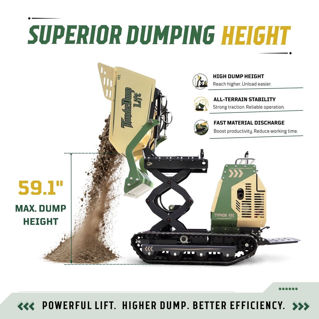 Top Compact & Mini Excavator Diggers- TYPHON Machinery TYPHON ThunderDump Lift KONSTRUCTZ Series Tracked Dumper, 2,205 lb Load Capacity Honda GX390 11HP Gas Engine, - Image 6