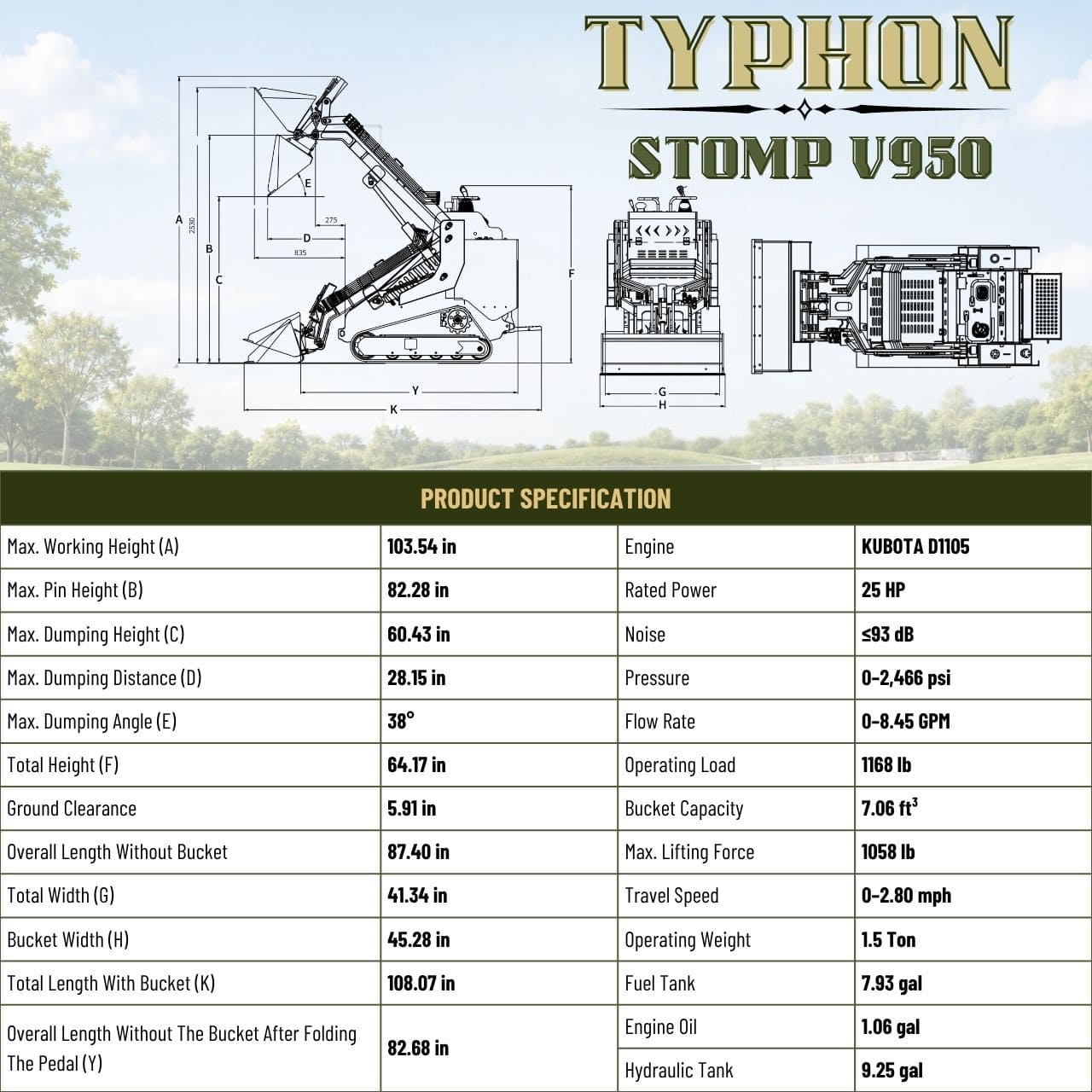 Top Compact & Mini Excavator Diggers- TYPHON Machinery Typhon Stomp V950 Mini Skid Steer Track Loader - Konstructz Series 1.5 Ton 25HP Kubota D1105 Engine - Image 2