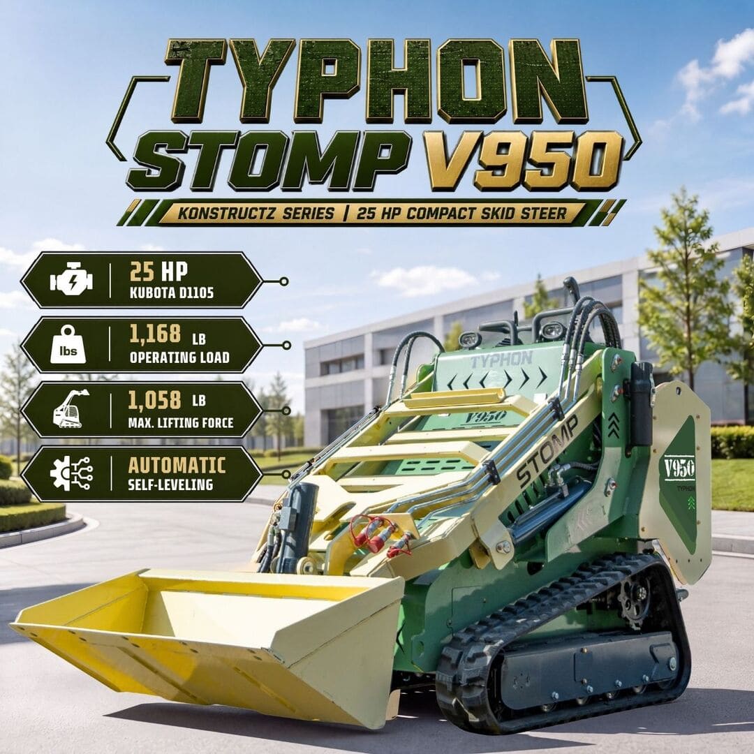Top Compact & Mini Excavator Diggers- TYPHON Machinery Typhon Stomp V950 Mini Skid Steer Track Loader - Konstructz Series 1.5 Ton 25HP Kubota D1105 Engine - Image 28