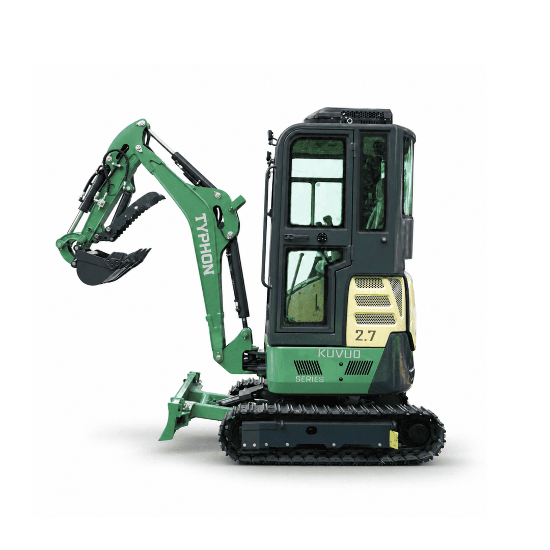 Top Compact & Mini Excavator Diggers- TYPHON Machinery TYPHON KUVUO 2.7 Mini Excavator Konstructz Series, 2.7 Ton with Kubota D1105 Engine, Enclosed Cab with A/C & Heater, Retractable Metal Tracks, Full Pilot Controls & 2-Speed Travel - Image 15