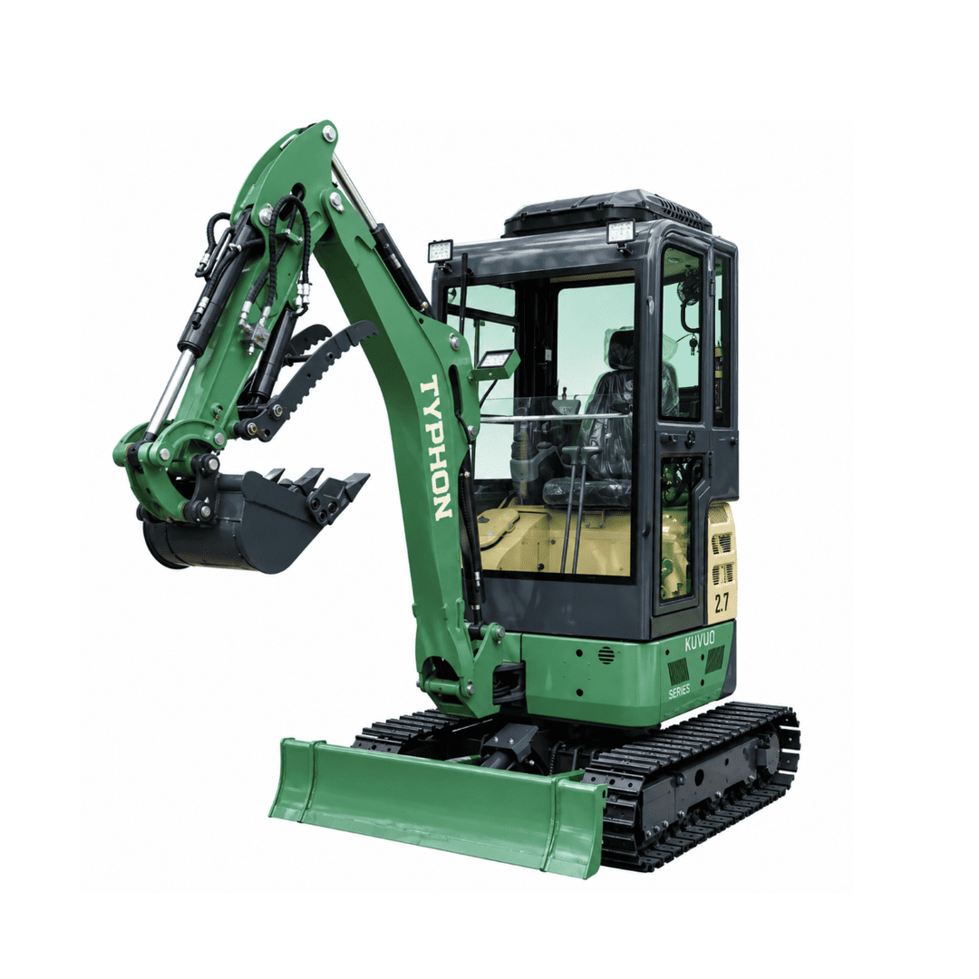 Top Compact & Mini Excavator Diggers- TYPHON Machinery TYPHON KUVUO 2.7 Mini Excavator Konstructz Series, 2.7 Ton with Kubota D1105 Engine, Enclosed Cab with A/C & Heater, Retractable Metal Tracks, Full Pilot Controls & 2-Speed Travel - Image 16