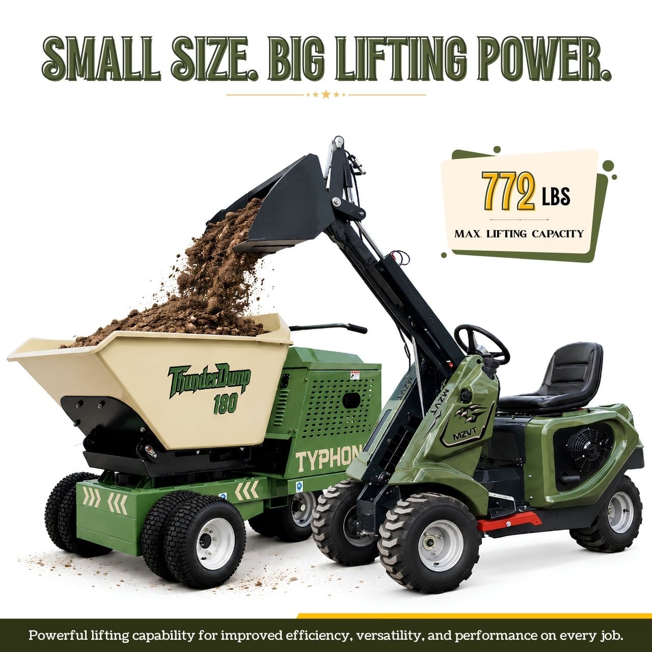 Top Compact & Mini Excavator Diggers- TYPHON Machinery New TYPHON MZVT Compact Tri-Wheel Loader with 22.1 HP EPA-Certified Honda GX690 V-Twin Gas Engine, 360° Steering & 772 lb Load Capacity - Image 6
