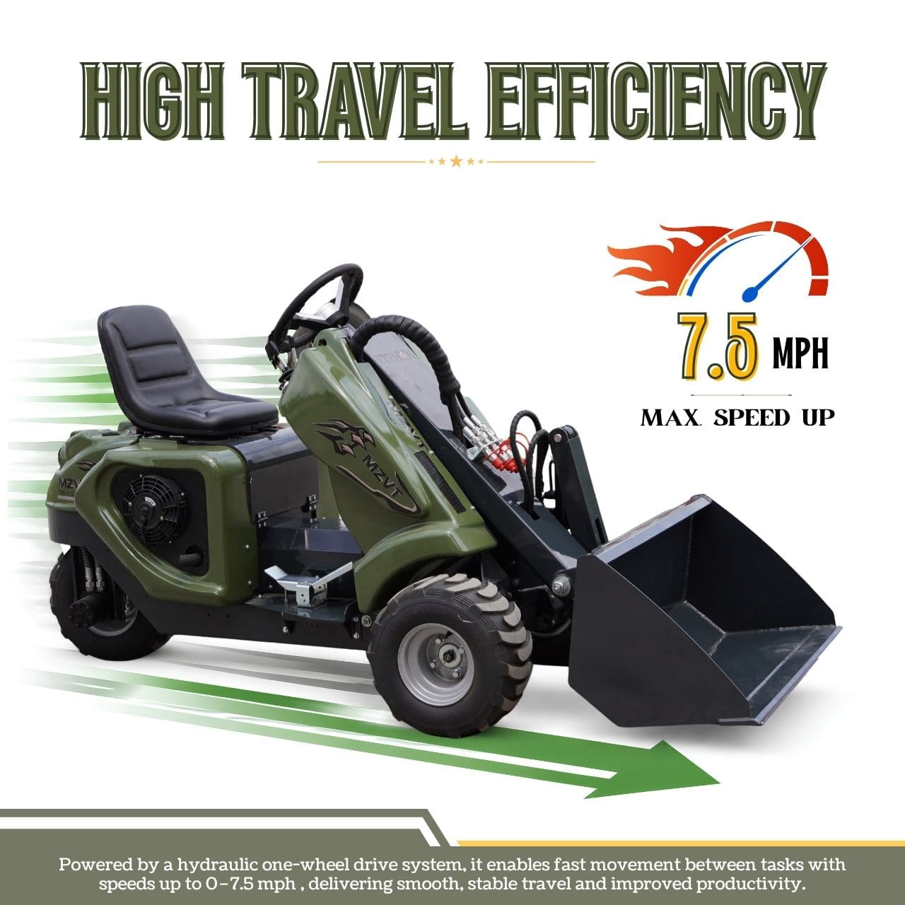 Top Compact & Mini Excavator Diggers- TYPHON Machinery New TYPHON MZVT Compact Tri-Wheel Loader with 22.1 HP EPA-Certified Honda GX690 V-Twin Gas Engine, 360° Steering & 772 lb Load Capacity - Image 8