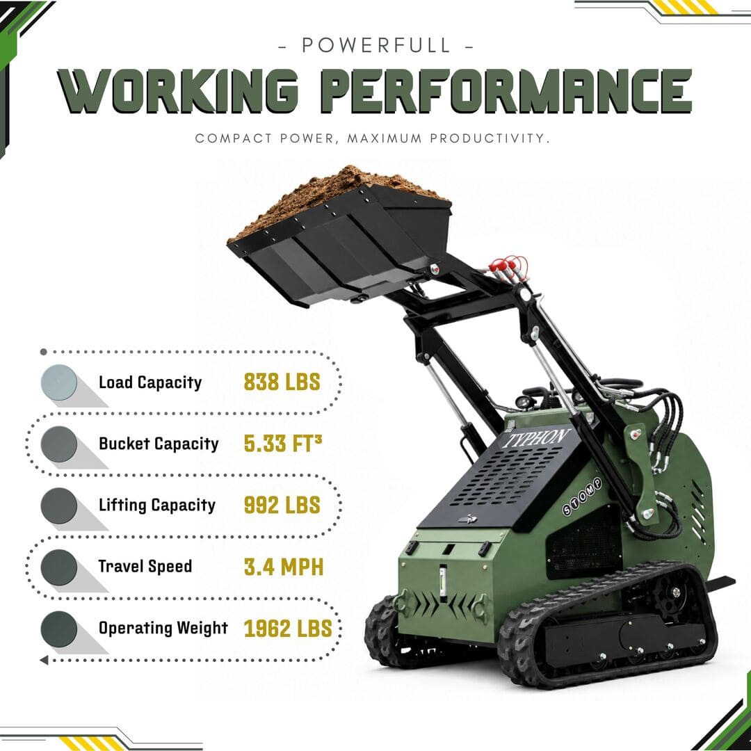 Top Compact & Mini Excavator Diggers- TYPHON Machinery TYPHON STOMP 501 PRO 1962 lb Skid Steer Loader with B&S 23 HP V-Twin Gas Engine, 3 Pump 3 Valve Hydraulics & Triangle Rubber Tracks - Image 4