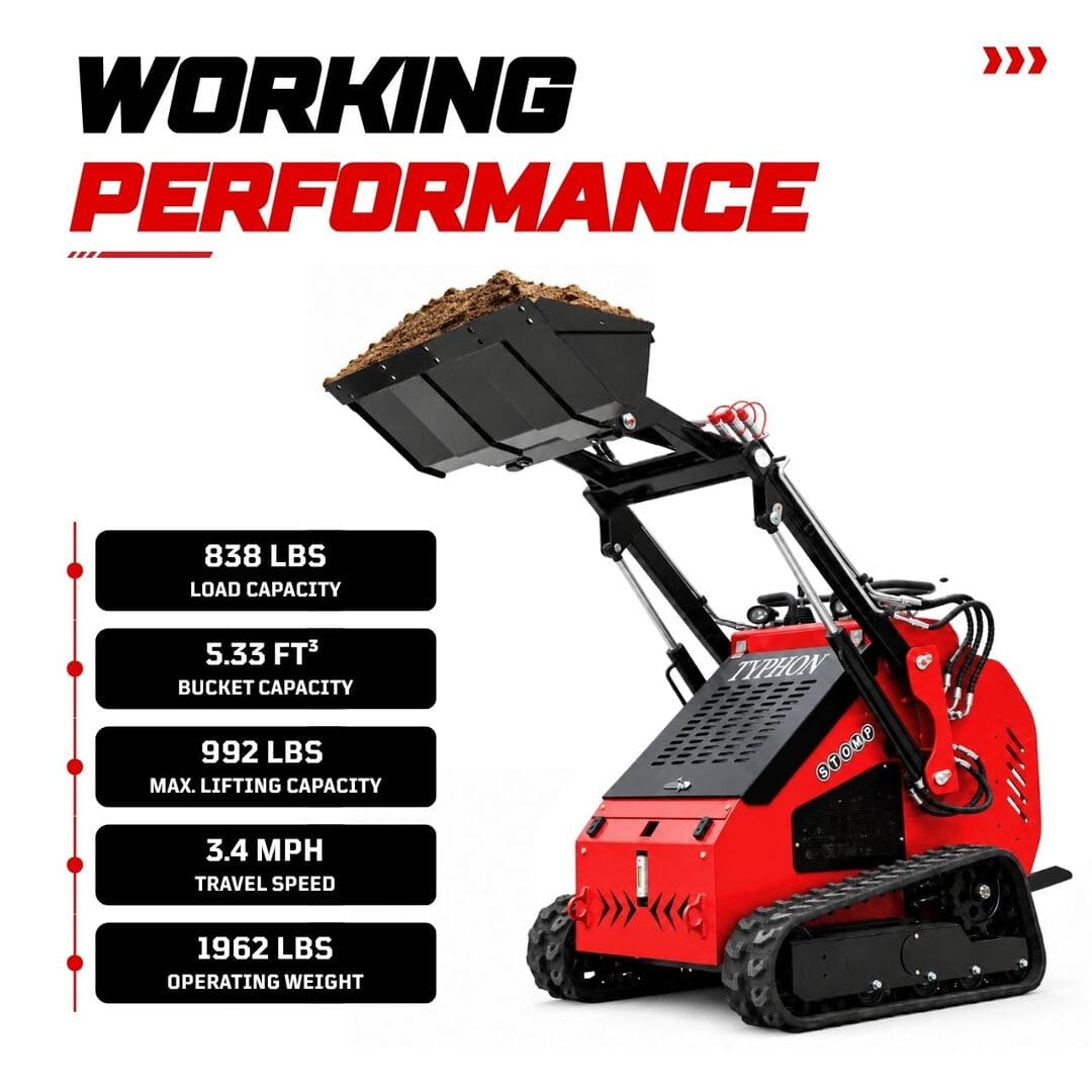 Top Compact & Mini Excavator Diggers- TYPHON Machinery TYPHON STOMP 501 PRO Compact Skid Steer Loader with 23 HP at 3600 RPM Briggs & Stratton EPA-Certified Engine & 992 lb Maximum Lifting Force - Image 7