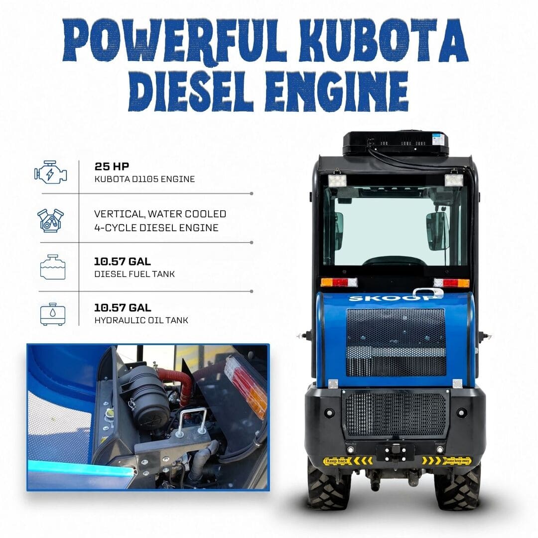 Top Compact & Mini Excavator Diggers- TYPHON Machinery TYPHON Telescopic SKOOP Wheel Loader Cabin Version Kubota D1105 Diesel Engine 1 Ton Max Load Capacity AC & Heater Cabin - Image 7