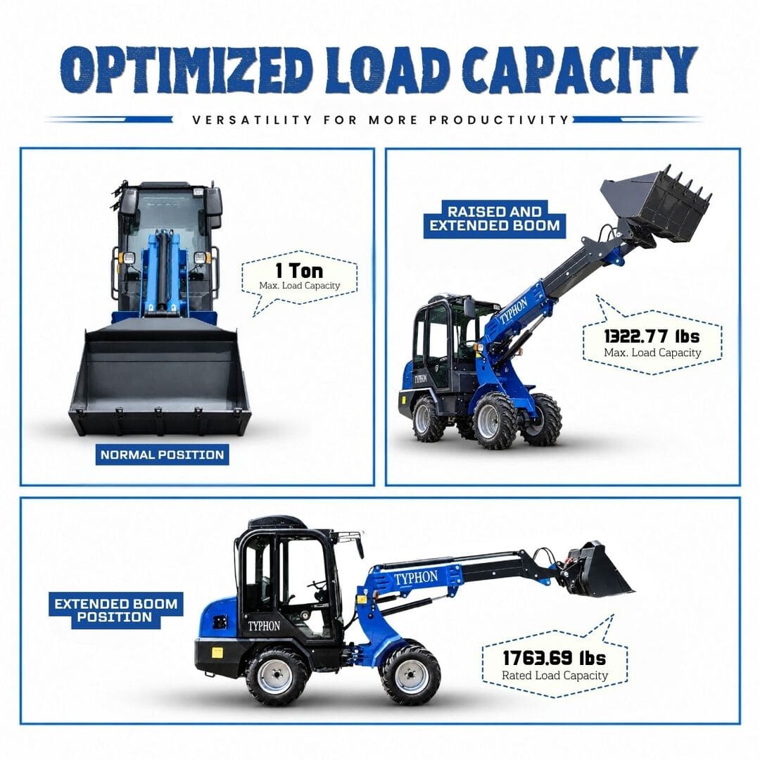 Top Compact & Mini Excavator Diggers- TYPHON Machinery TYPHON Telescopic SKOOP Wheel Loader Cabin Version Kubota D1105 Diesel Engine 1 Ton Max Load Capacity AC & Heater Cabin - Image 5