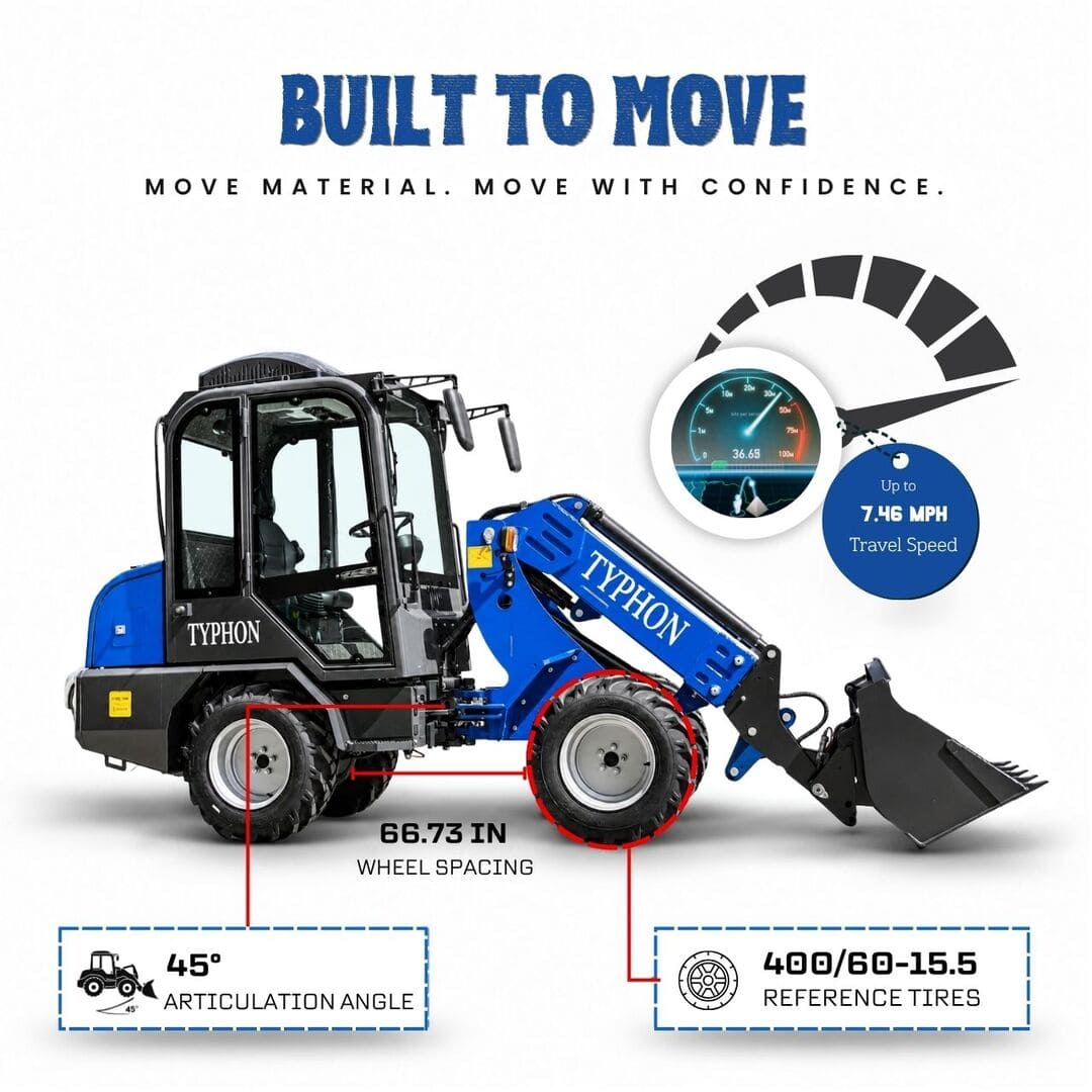 Top Compact & Mini Excavator Diggers- TYPHON Machinery TYPHON Telescopic SKOOP Wheel Loader Cabin Version Kubota D1105 Diesel Engine 1 Ton Max Load Capacity AC & Heater Cabin - Image 4